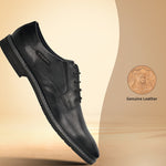 Men's Bugatti derby black leather shoes with a round toe and plain toe featuring a stacked heel , a tpr outsole , and laces fastening.