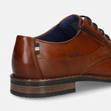 Men's Bugatti derby cognac leather shoes with a round toe and plain toe featuring a moulded heel , a tpr outsole , and laces fastening.