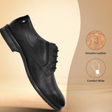 Men's Bugatti derby black leather shoes with a round toe and plain toe featuring a moulded heel , a tpr outsole , and laces fastening.
