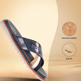 A blue Men's bugatti Cross Strap Sandals featuring a round open toe, zero heels heel, and a wide fit. Made from premium genuine leather with a durable eva outsole, this slip-on design offers both style and comfort.