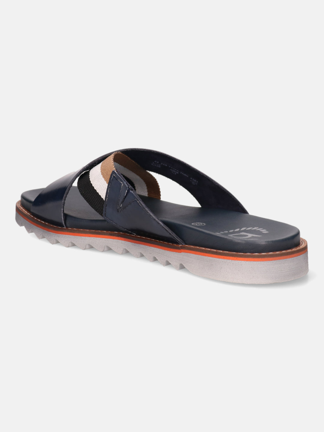 A blue Men's bugatti Cross Strap Sandals featuring a round open toe, zero heels heel, and a wide fit. Made from premium genuine leather with a durable eva outsole, this slip-on design offers both style and comfort.