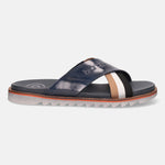A blue Men's bugatti Cross Strap Sandals featuring a round open toe, zero heels heel, and a wide fit. Made from premium genuine leather with a durable eva outsole, this slip-on design offers both style and comfort.