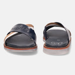 A blue Men's bugatti Cross Strap Sandals featuring a round open toe, zero heels heel, and a wide fit. Made from premium genuine leather with a durable eva outsole, this slip-on design offers both style and comfort.