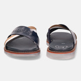 A blue Men's bugatti Cross Strap Sandals featuring a round open toe, zero heels heel, and a wide fit. Made from premium genuine leather with a durable eva outsole, this slip-on design offers both style and comfort.