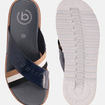 A blue Men's bugatti Cross Strap Sandals featuring a round open toe, zero heels heel, and a wide fit. Made from premium genuine leather with a durable eva outsole, this slip-on design offers both style and comfort.