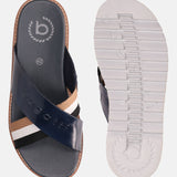 A blue Men's bugatti Cross Strap Sandals featuring a round open toe, zero heels heel, and a wide fit. Made from premium genuine leather with a durable eva outsole, this slip-on design offers both style and comfort.