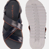 A blue Men's bugatti Back Strap Sandals featuring a round open toe, zero heels heel, and a wide fit. Made from premium genuine leather with a durable eva outsole, this slip-on design offers both style and comfort.