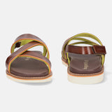 A brown Men's bugatti Back Strap Sandals featuring a round open toe, zero heels heel, and a wide fit. Made from premium genuine leather with a durable eva outsole, this slip-on design offers both style and comfort.