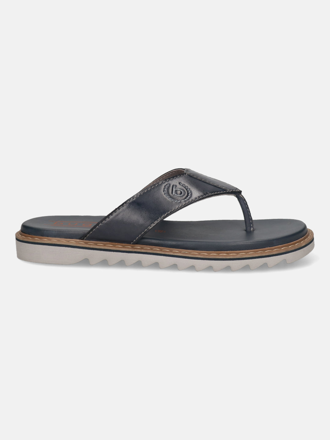 Men's Bugatti thong blue leather shoes with a round toe , a eva outsole.