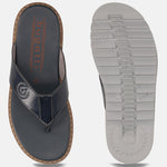 Men's Bugatti thong blue leather shoes with a round toe , a eva outsole.