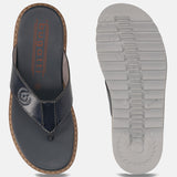Men's Bugatti thong blue leather shoes with a round toe , a eva outsole.