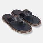 Men's Bugatti thong blue leather shoes with a round toe , a eva outsole.