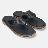 Men's Bugatti thong blue leather shoes with a round toe , a eva outsole.