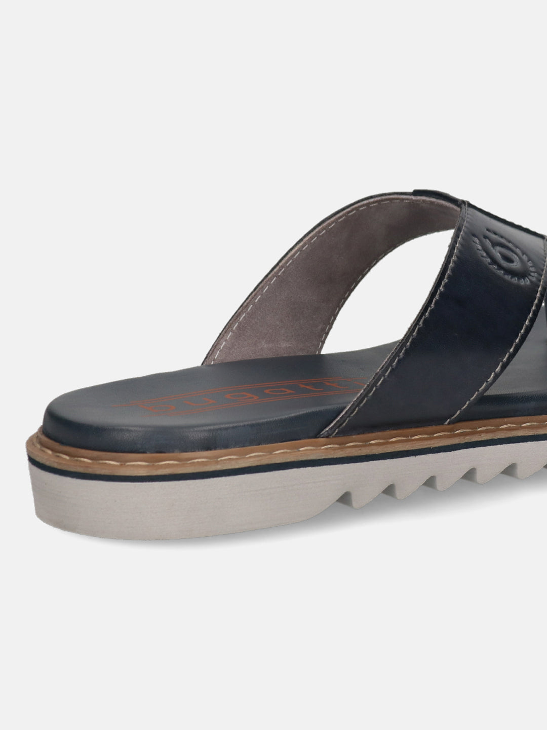 Men's Bugatti thong blue leather shoes with a round toe , a eva outsole.