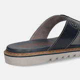 Men's Bugatti thong blue leather shoes with a round toe , a eva outsole.