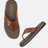 Men's Bugatti thong cognac leather shoes with a round toe , a eva outsole.