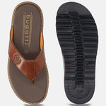 Men's Bugatti thong cognac leather shoes with a round toe , a eva outsole.