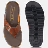 Men's Bugatti thong cognac leather shoes with a round toe , a eva outsole.
