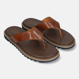 Men's Bugatti thong cognac leather shoes with a round toe , a eva outsole.