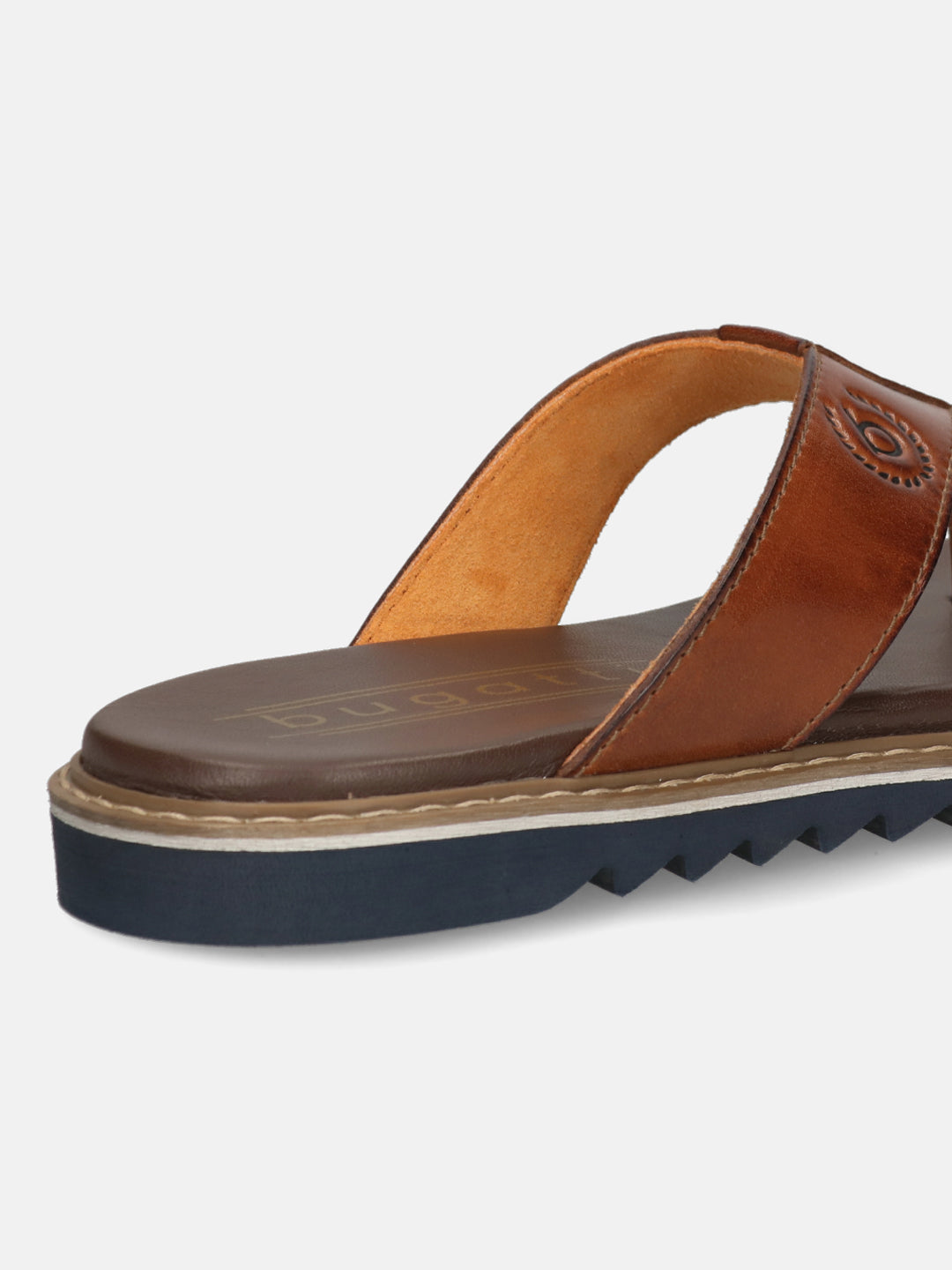 Men's Bugatti thong cognac leather shoes with a round toe , a eva outsole.