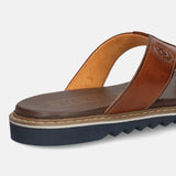 Men's Bugatti thong cognac leather shoes with a round toe , a eva outsole.