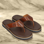 Men's Bugatti thong cognac leather shoes with a round toe , a eva outsole.