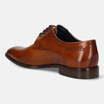 A cognac Men's bugatti Derby featuring a round toe plain toe, stacked heel. Made from premium genuine leather with a durable leather outsole, this laces design offers both style and comfort.