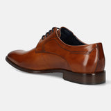 A cognac Men's bugatti Derby featuring a round toe plain toe, stacked heel. Made from premium genuine leather with a durable leather outsole, this laces design offers both style and comfort.
