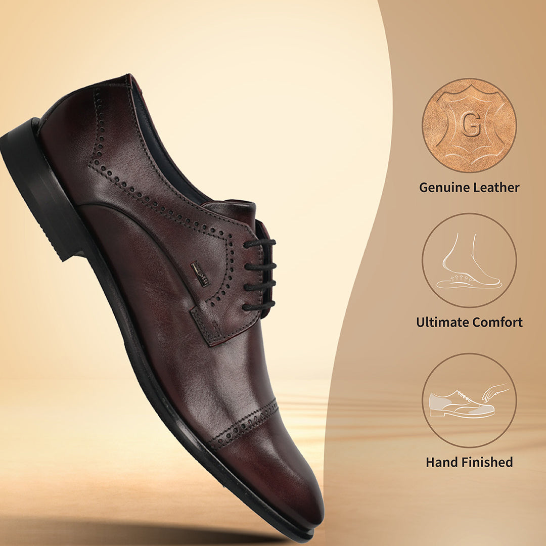 A grey Men's bugatti Derby featuring a round toe cap toe, stacked heel. Made from premium genuine leather with a durable leather outsole, this laces design offers both style and comfort.