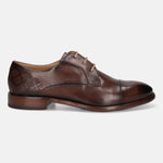 A brown Men's bugatti Derby featuring a round cap toe, stacked heel. Made from premium genuine leather with a durable leather outsole, this laces design offers both style and comfort.