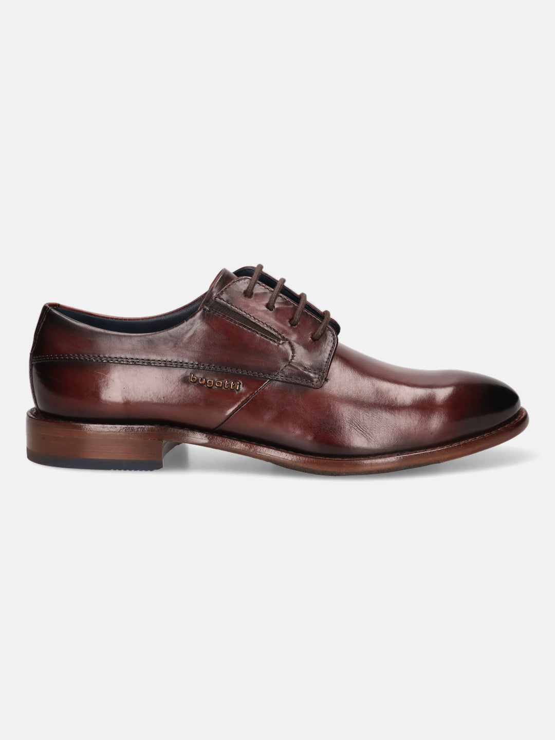A grey Men's bugatti Derby featuring a round plain toe, stacked heel. Made from premium genuine leather with a durable leather outsole, this laces design offers both style and comfort.
