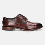 A grey Men's bugatti Derby featuring a round plain toe, stacked heel. Made from premium genuine leather with a durable leather outsole, this laces design offers both style and comfort.