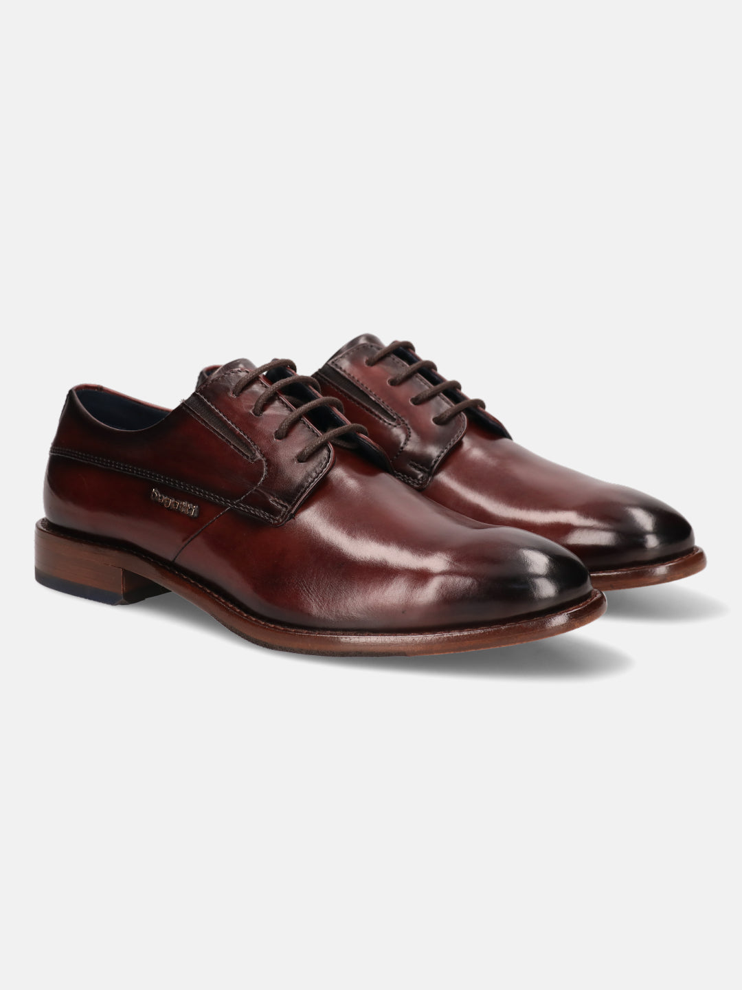 A grey Men's bugatti Derby featuring a round plain toe, stacked heel. Made from premium genuine leather with a durable leather outsole, this laces design offers both style and comfort.