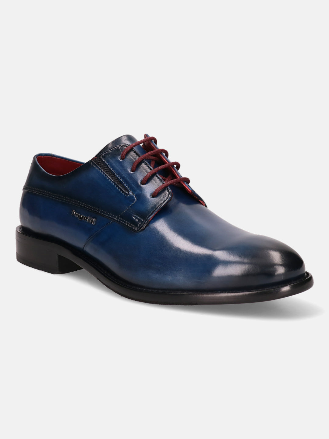 A blue Men's bugatti Derby featuring a round plain toe, stacked heel. Made from premium genuine leather with a durable leather outsole, this laces design offers both style and comfort.