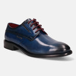 A blue Men's bugatti Derby featuring a round plain toe, stacked heel. Made from premium genuine leather with a durable leather outsole, this laces design offers both style and comfort.