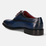 A blue Men's bugatti Derby featuring a round plain toe, stacked heel. Made from premium genuine leather with a durable leather outsole, this laces design offers both style and comfort.
