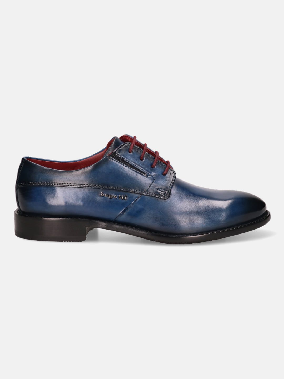 A blue Men's bugatti Derby featuring a round plain toe, stacked heel. Made from premium genuine leather with a durable leather outsole, this laces design offers both style and comfort.