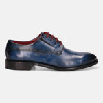 A blue Men's bugatti Derby featuring a round plain toe, stacked heel. Made from premium genuine leather with a durable leather outsole, this laces design offers both style and comfort.