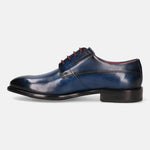 A blue Men's bugatti Derby featuring a round plain toe, stacked heel. Made from premium genuine leather with a durable leather outsole, this laces design offers both style and comfort.
