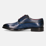 A blue Men's bugatti Derby featuring a round plain toe, stacked heel. Made from premium genuine leather with a durable leather outsole, this laces design offers both style and comfort.