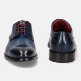 A blue Men's bugatti Derby featuring a round plain toe, stacked heel. Made from premium genuine leather with a durable leather outsole, this laces design offers both style and comfort.