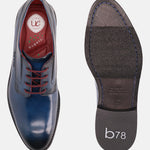 A blue Men's bugatti Derby featuring a round plain toe, stacked heel. Made from premium genuine leather with a durable leather outsole, this laces design offers both style and comfort.