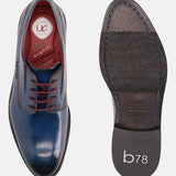 A blue Men's bugatti Derby featuring a round plain toe, stacked heel. Made from premium genuine leather with a durable leather outsole, this laces design offers both style and comfort.