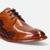 A cognac Men's bugatti Derby featuring a round plain toe, stacked heel. Made from premium genuine leather with a durable leather outsole, this laces design offers both style and comfort.