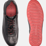 A black Men's bugatti Sneakers featuring a round plain toe, zero heels heel. Made from premium genuine leather with a durable tr outsole, this laces design offers both style and comfort.