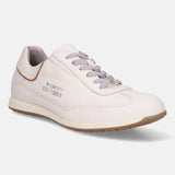 A white Men's bugatti Sneakers featuring a round plain toe, zero heels heel. Made from premium genuine leather with a durable tr outsole, this laces design offers both style and comfort.