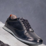 bugatti Dark Blue Premium Leather Sneakers