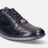 A blue Men's bugatti Sneakers featuring a round plain toe, zero heels heel. Made from premium genuine leather with a durable tr outsole, this laces design offers both style and comfort.