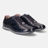 A blue Men's bugatti Sneakers featuring a round plain toe, zero heels heel. Made from premium genuine leather with a durable tr outsole, this laces design offers both style and comfort.