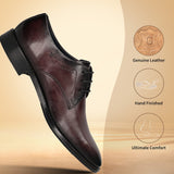 Men's Bugatti derby red leather shoes with a pointed toe and plain toe featuring a stacked heel , a leather outsole , and laces fastening.